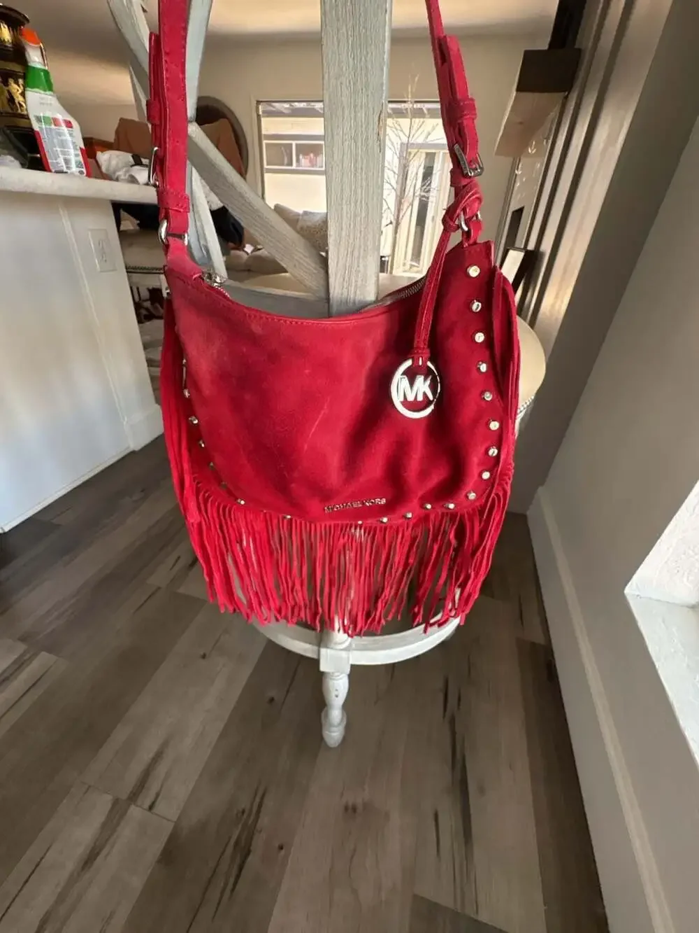 MICHAEL Michael Kors Red Suede Billy Large Fringe Hobo Bag